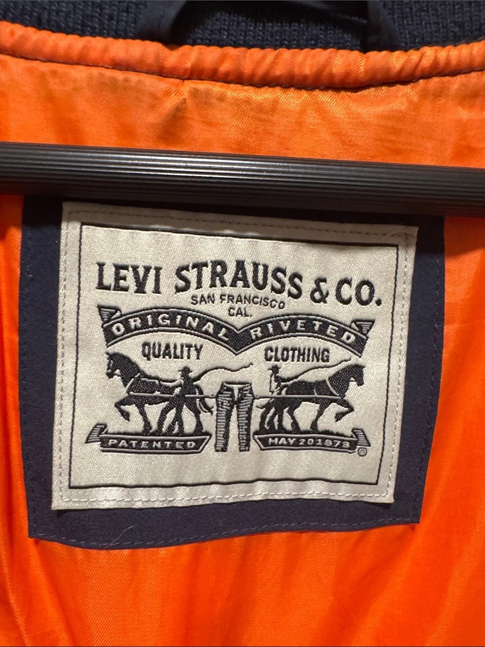 Levi's Navy Quilted Bomber Jacket with Orange Interior